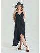 V Neck Backless Halter Neck Black Plus Size Dress 4663